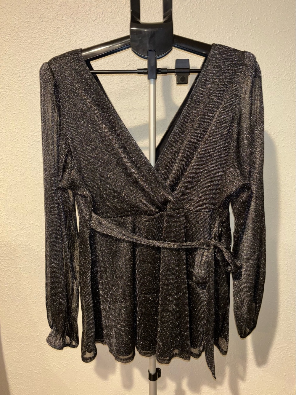 torrid Shimmery Black Wrap-Front Top with Tie